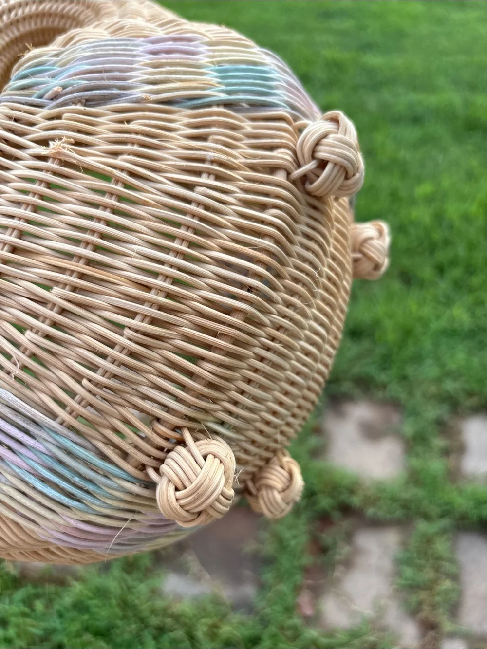 Handwoven Swan-Shaped Wicker Basket - Natural Tan with Pastel Accents